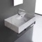 Marble Design Ceramic Wall Mounted Sink With Counter Space, Towel Bar Included